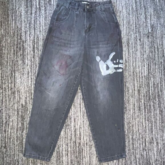 Forever 21 Women’s Barrel Jeans Sz 25 Black‎ Modified Vintage 90s Trending Now - Picture 1 of 7